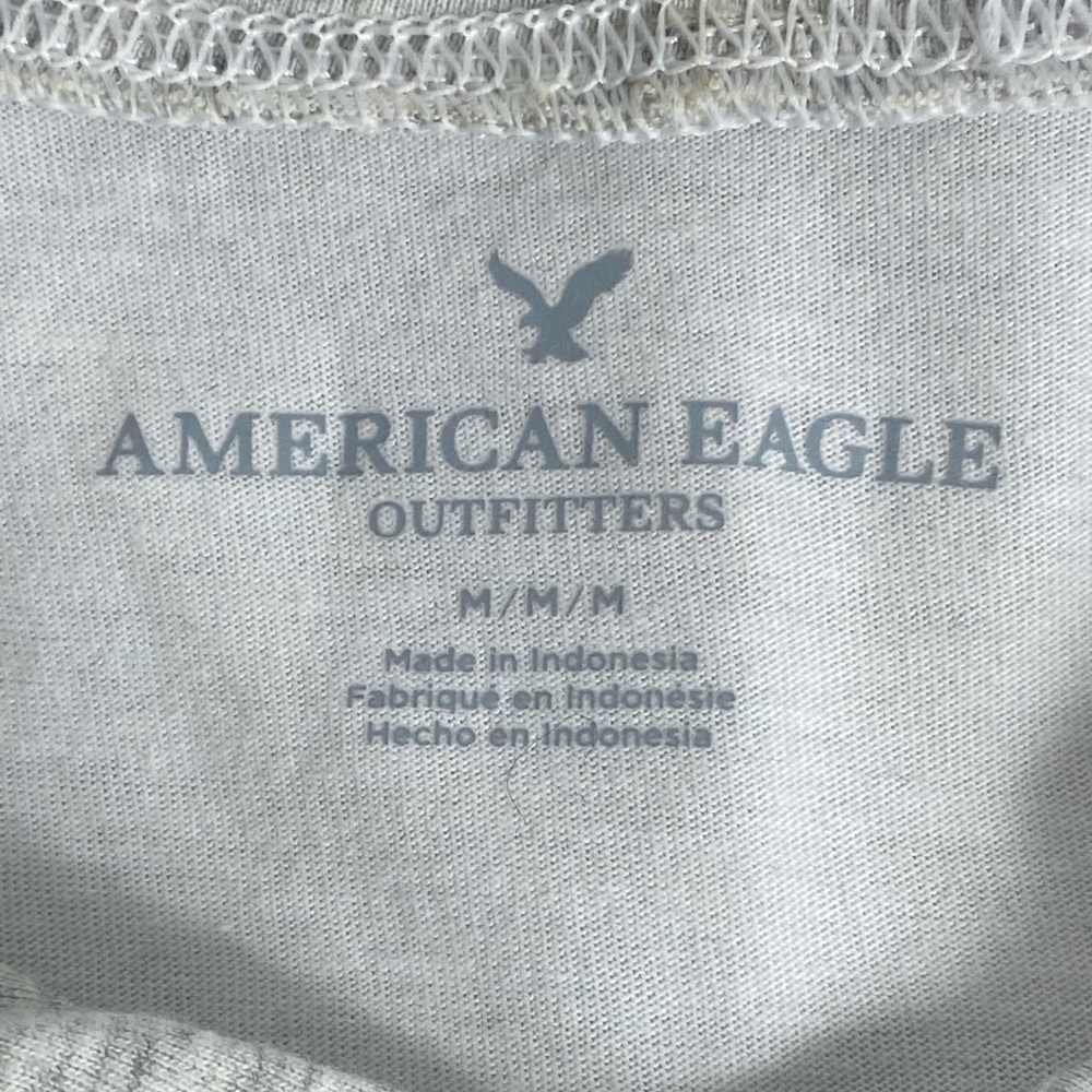 American Eagle Hoodie M White Gray Raglan Pullover Kangaroo Pocket Casual - Picture 3 of 8